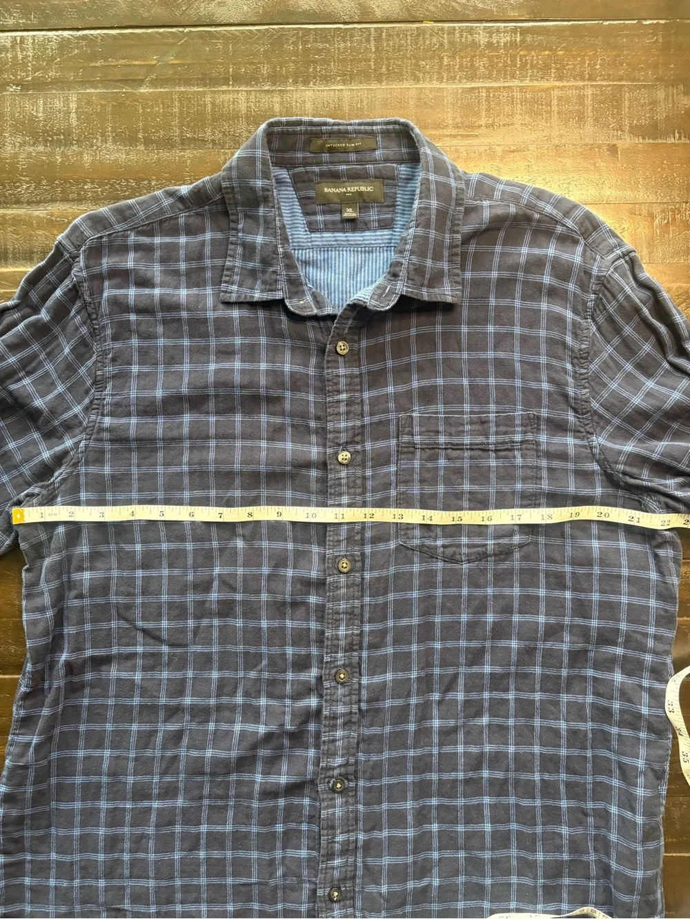 Banana Republic Untucked Slim Fit Blue Plaid Button Up Shirt Men’s XL Cotton