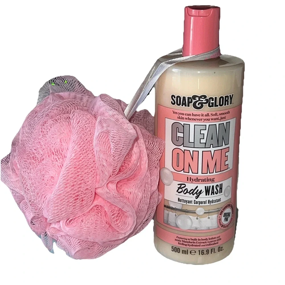 Soap & Glory Clean‎ On Me Body Wash 500ml Shea Butter &Vitamin E Shower Gel Poof