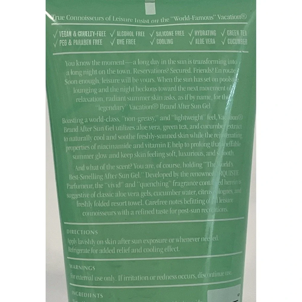 Vacation After Sun Gel Soothing Aloe Vera Gel ~ 6 Fl Oz ~ SEALED