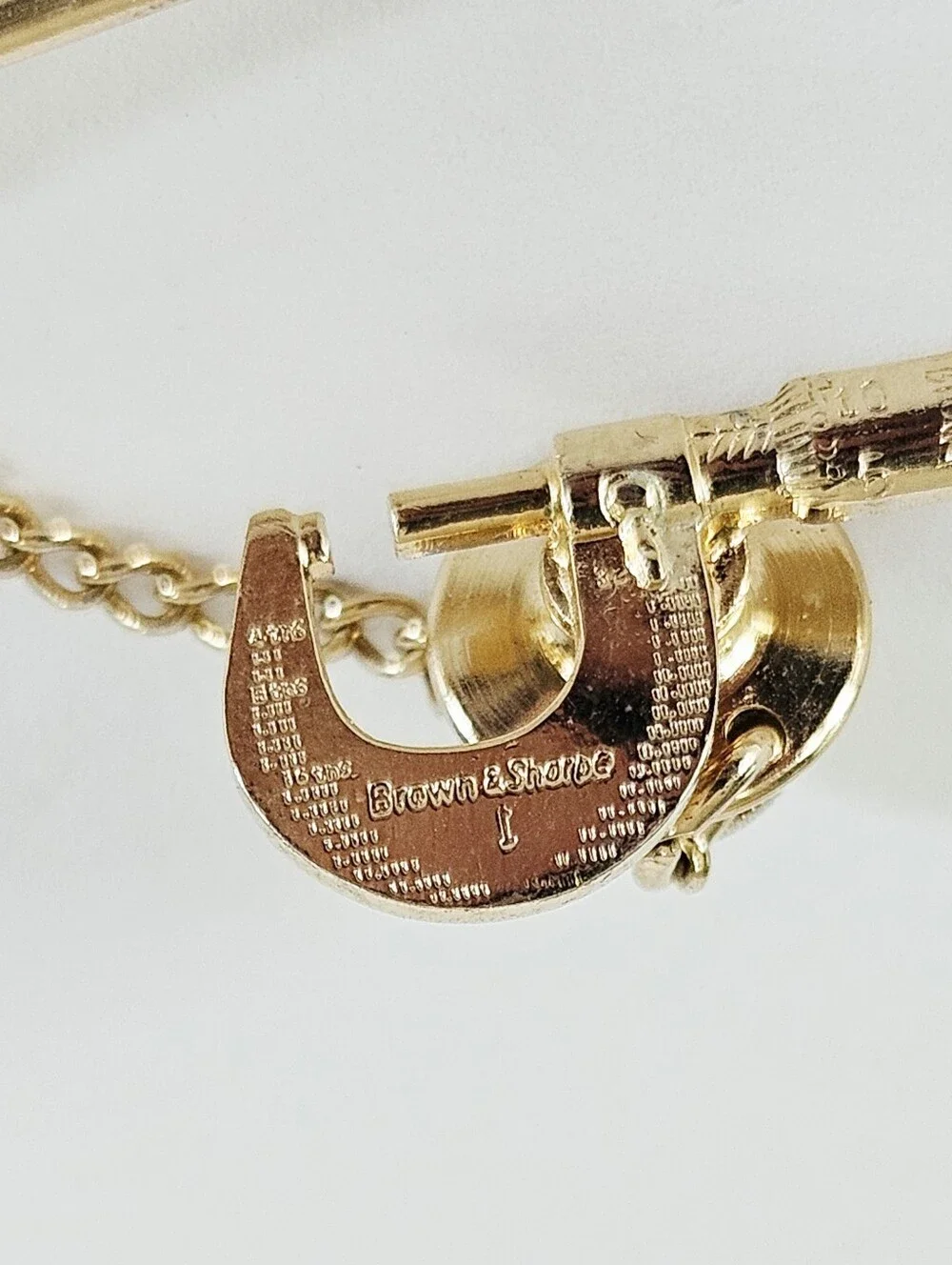 Vintage Brown & Sharpe Engineer Tools Gold Tone Micrometer Tie Lapel Pin Brooch