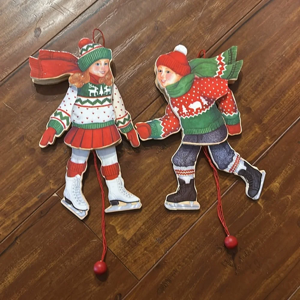 Midwest Imports Wooden Ice Skater Shelf Sitters String Puppets Set of 2