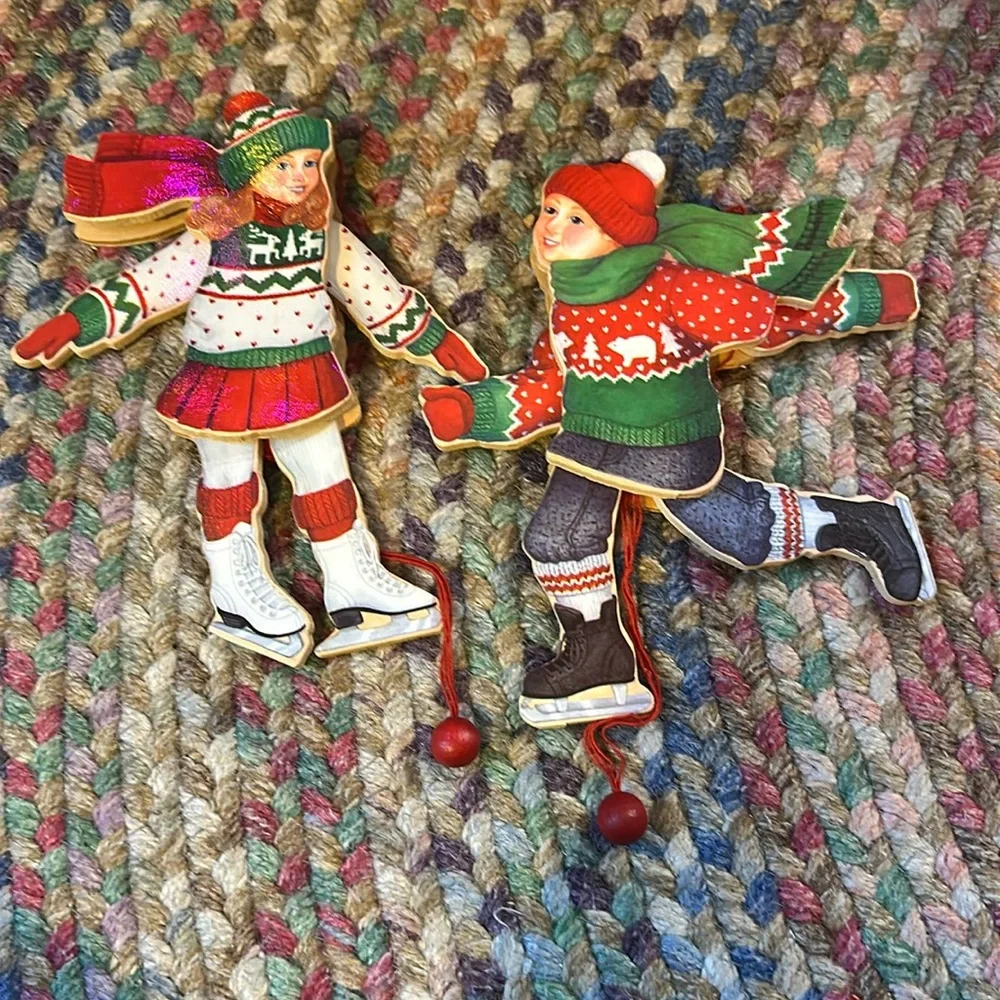 Midwest Imports Wooden Ice Skater Shelf Sitters String Puppets Set of 2