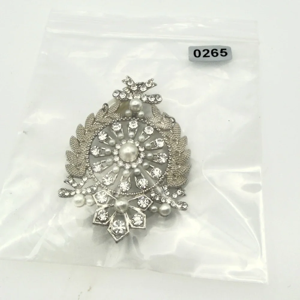 Vintage Style Rhinestone Faux Pearl Dangle Brooch Silver Tone Large 3.5