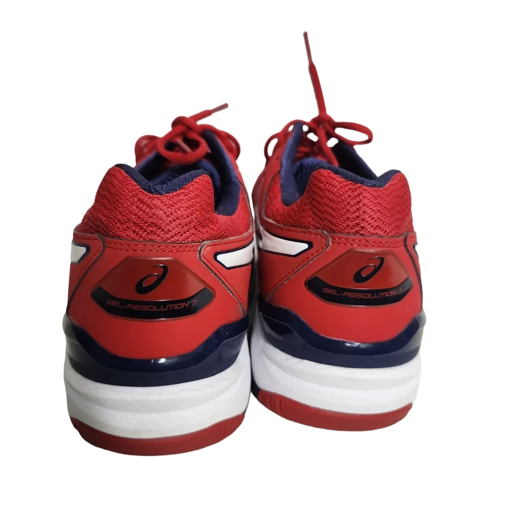 ASICS Mens Gel-Resolution 7 Tennis Shoe Red/White/Indigo Blue Size 15