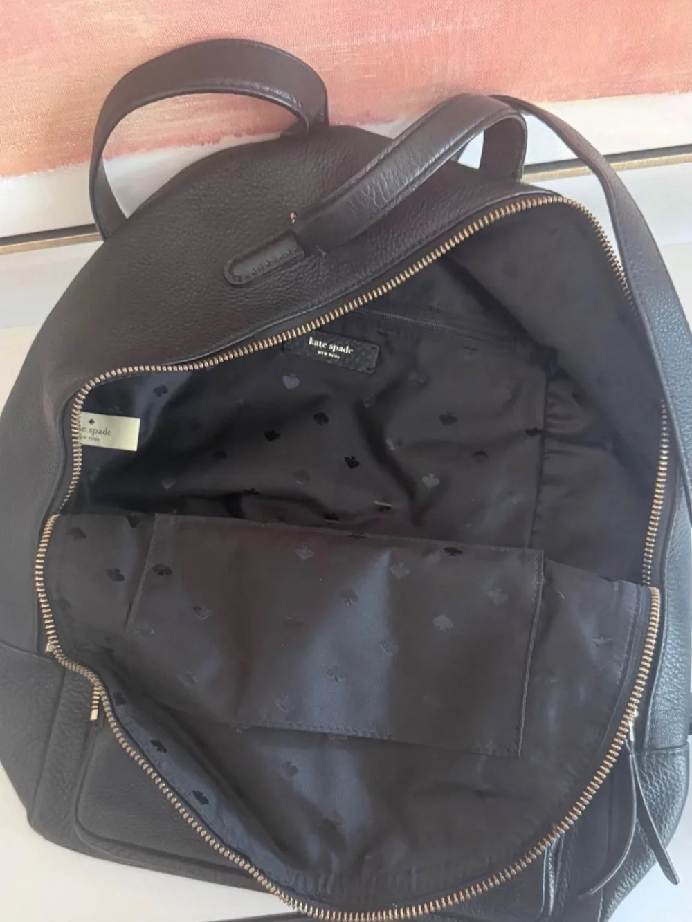 kate spade Black Pebbled Leather Backpack with Gold Hardware