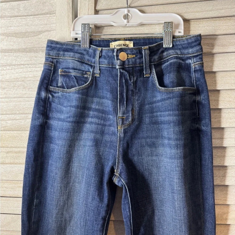 L’Agence Skinny Jeans Button Hem Designer Denim Stretch Blue Jeans Size 24