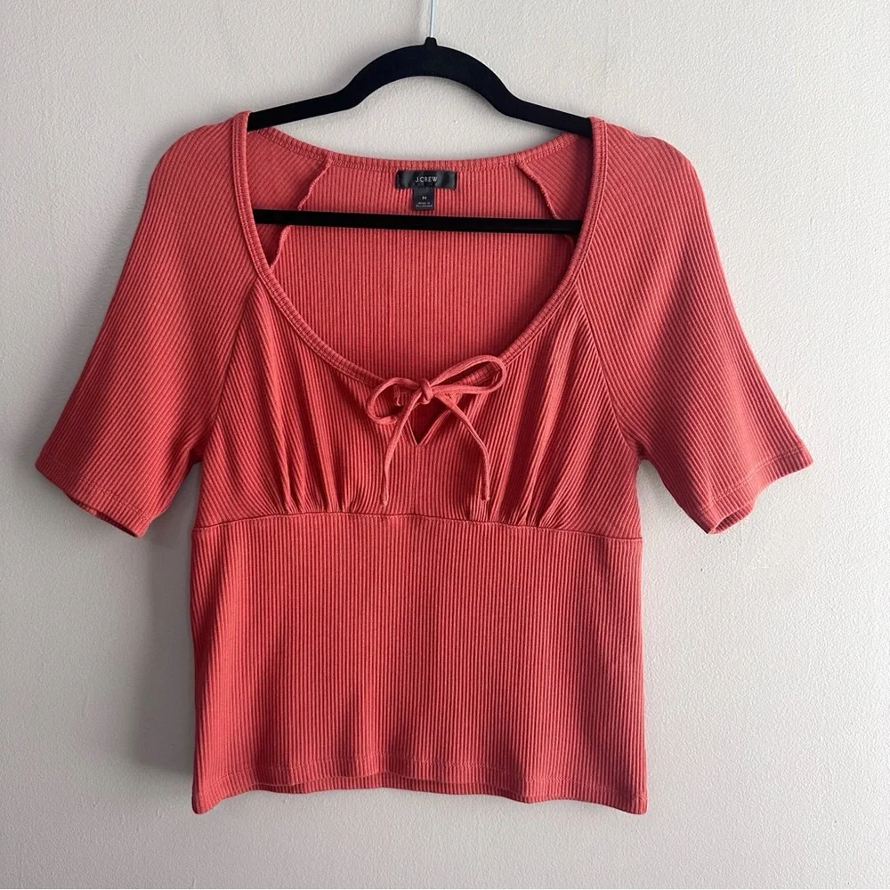 J. Crew Orange Scoop Neck Tie Front Ribbed Short Sleeve Tee Womens Medium