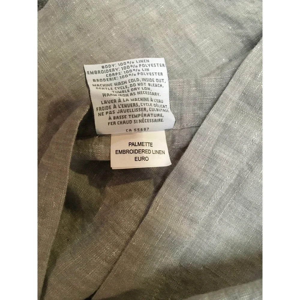 Restoration Hardware Palmette Euro Sham Unisex 25x25 Gray Embroidered 100% Linen