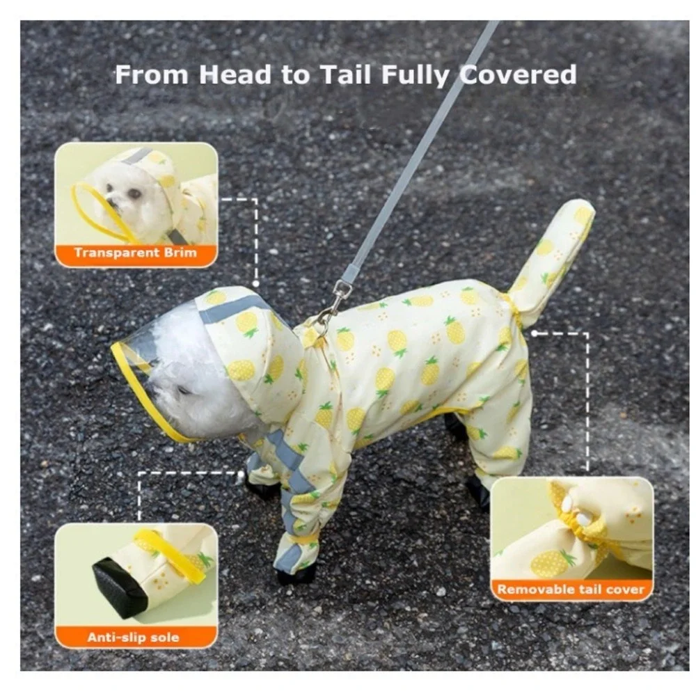 Dog‎ Hooded Full Body Raincoat With Boots Pineapple 11-14 lbs NWT