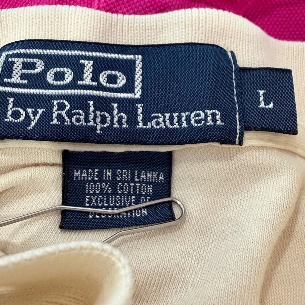 Vintage Polo Ralph Lauren Polo Shirt Mens L Ivory Cream Long Sleeve Classic Pony