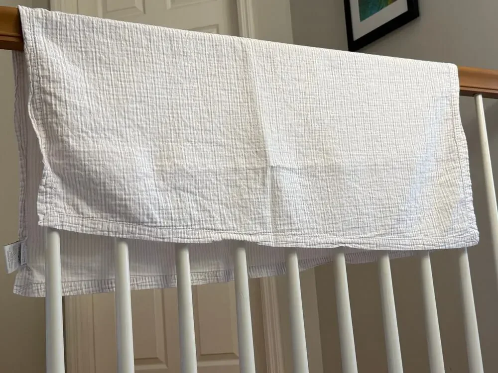 Restoration Hardware Baby & Child Gauze Cotton Baby Blanket White Pink Stripe