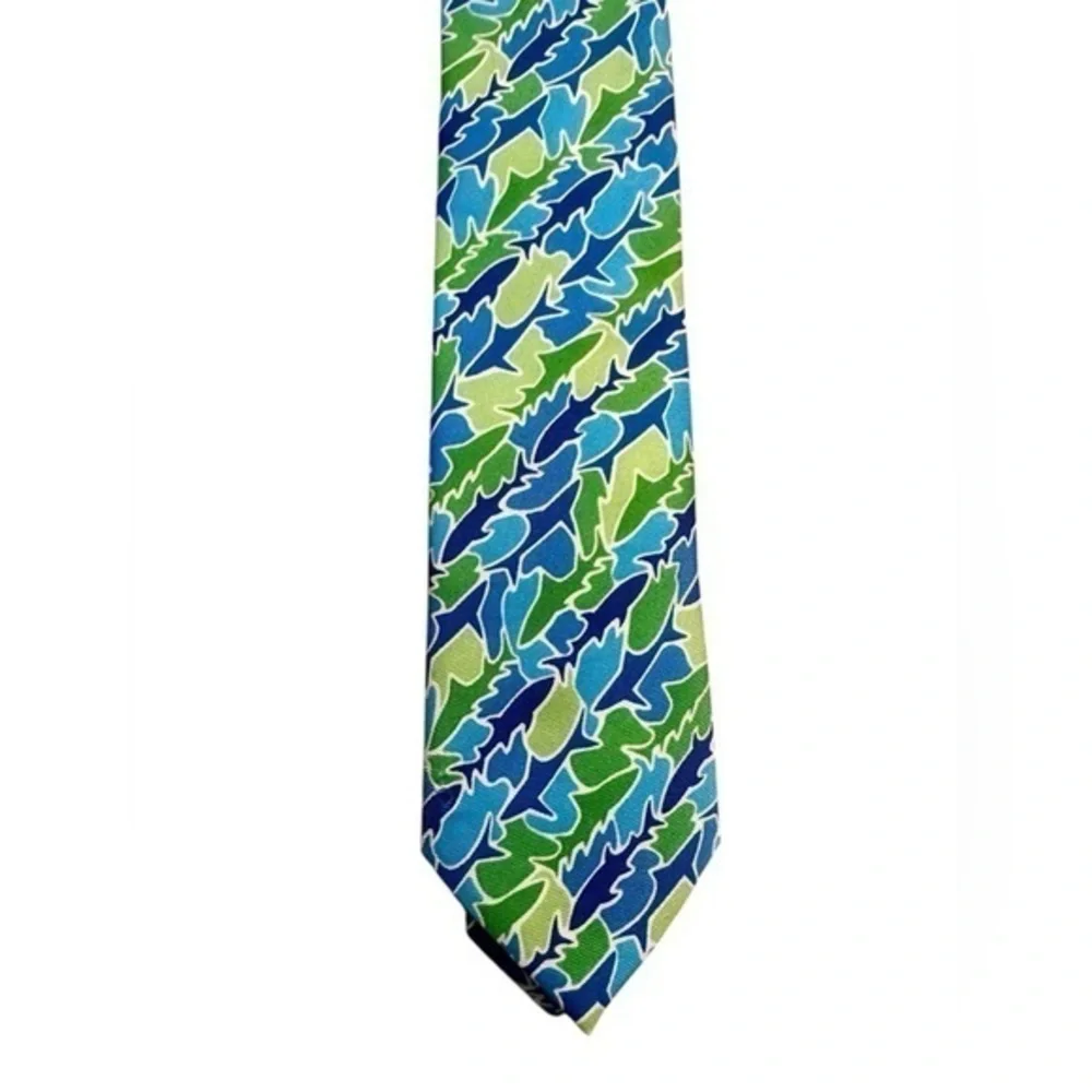 Wembley Neck Tie - Shark Print - Blue and Green