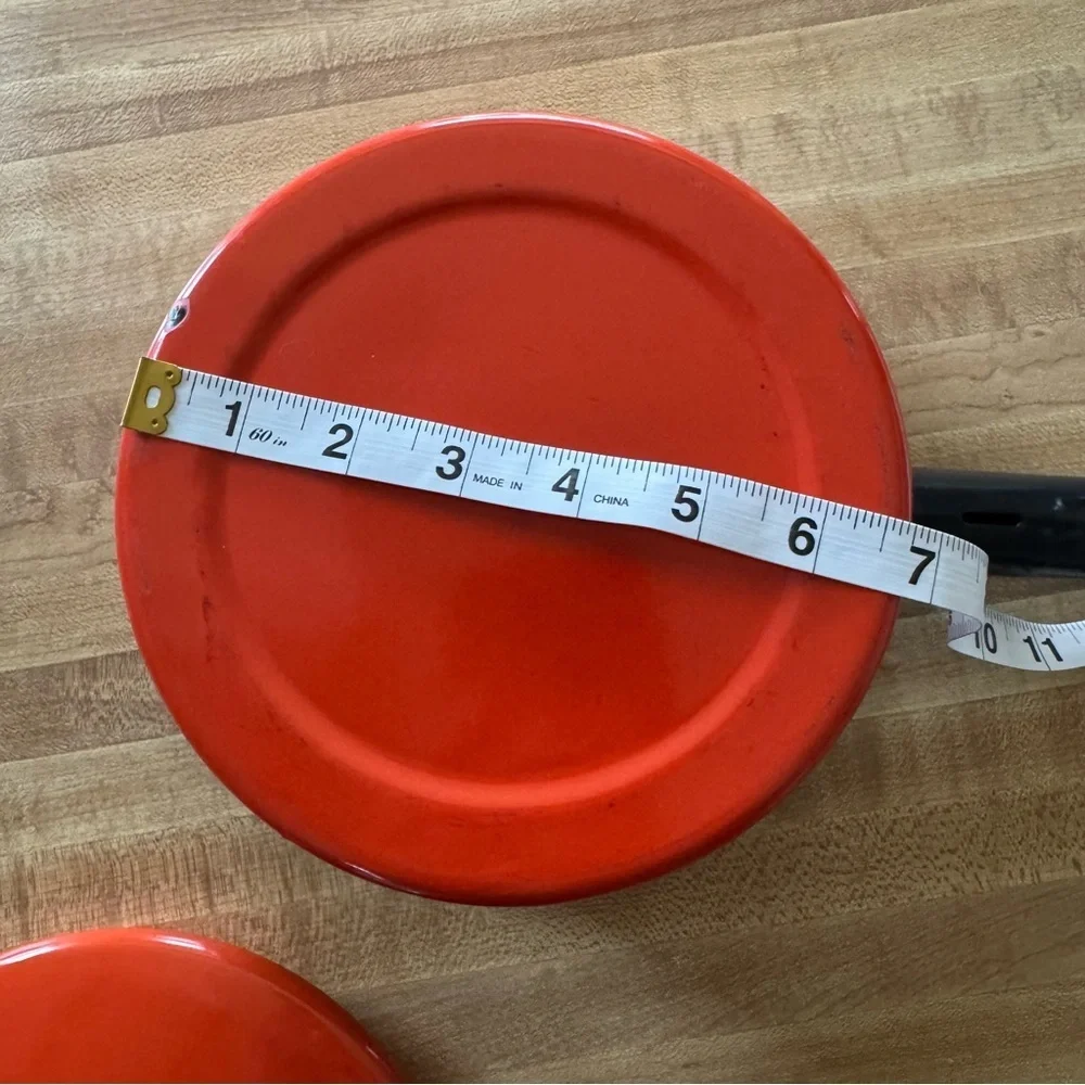 1970s Enamel Orange Stovetop Pot with Lid Medium Size