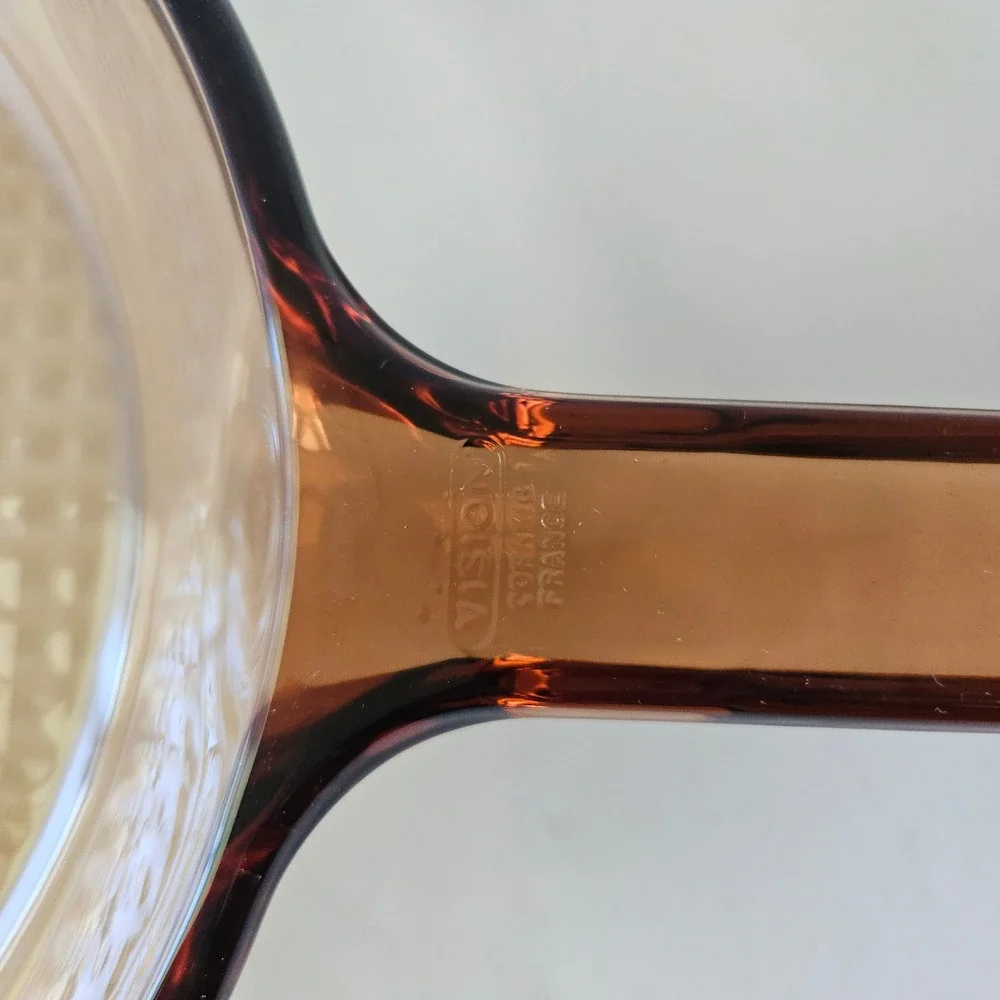 Vtg Corning Vision Ware Waffle Bottom 10in Frying Pan Skillet w Lid Amber Glass