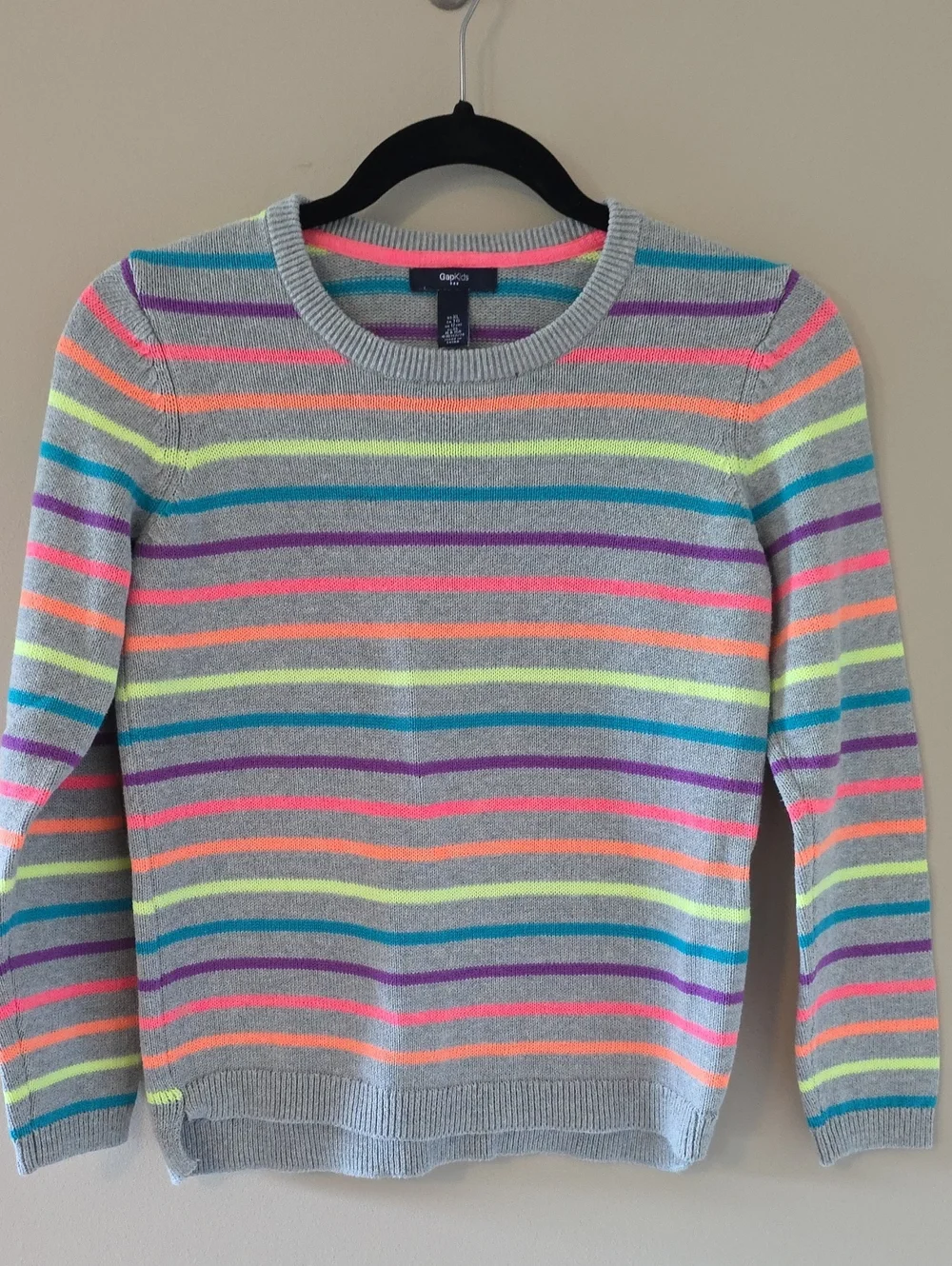 GAP Gray Sweater with Neon Rainbow Stripes