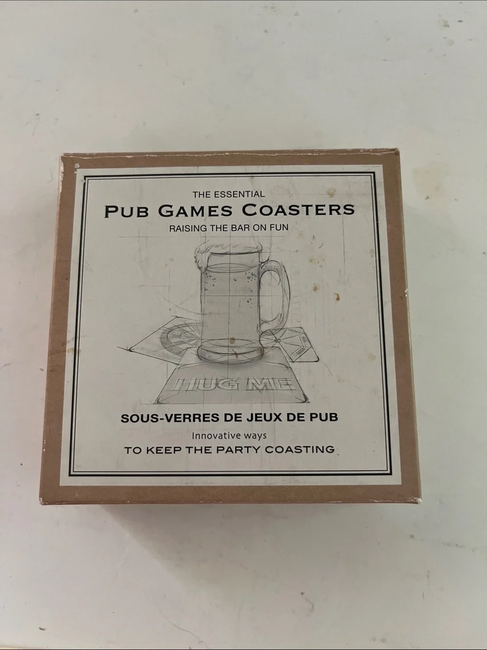 Restoration Hardware Pub Games Coasters Box - Beige and White