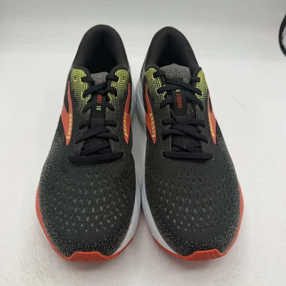 Brooks Ghost 16 Running Shoes Mens Sz 10 D Black/Mandarin Red/Green Sneakers