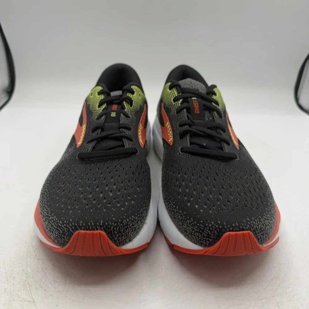 Brooks Ghost 16 Running Shoes Mens Sz 10 D Black/Mandarin Red/Green Sneakers