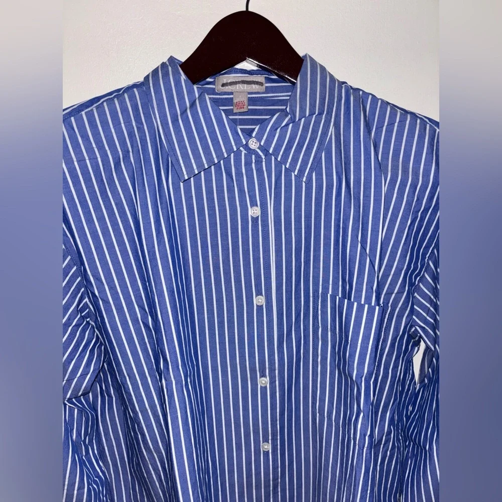 NWT J Crew Relaxed cotton poplin pajama pant set in stripe Blue White Small