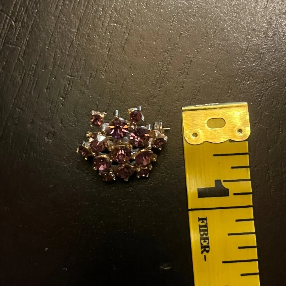Vintage TINY Pink Rhinestone Gold tone Brooch Star burst