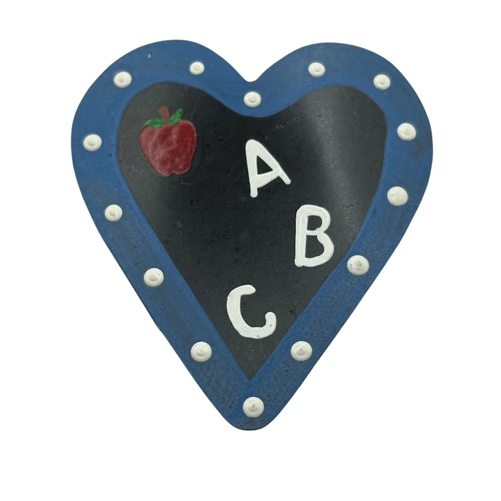 Teacher Brooch Pin Handmade ABC‎ Apple Heart Vintage Plastic Gift Artisan Unique