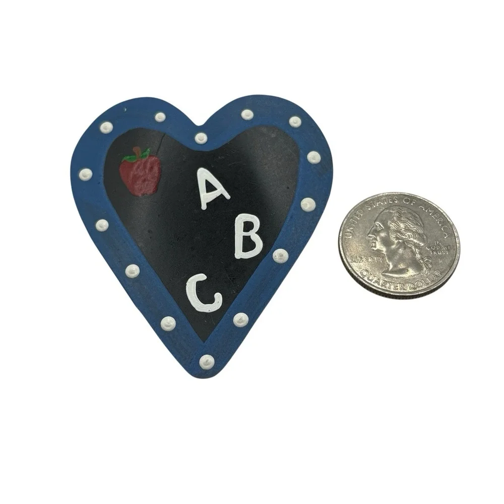 Teacher Brooch Pin Handmade ABC‎ Apple Heart Vintage Plastic Gift Artisan Unique