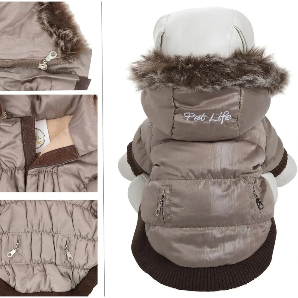Pet Life ® Classic Metallic Fashion 3M Insulated Dog Coat Parka Removable Hood