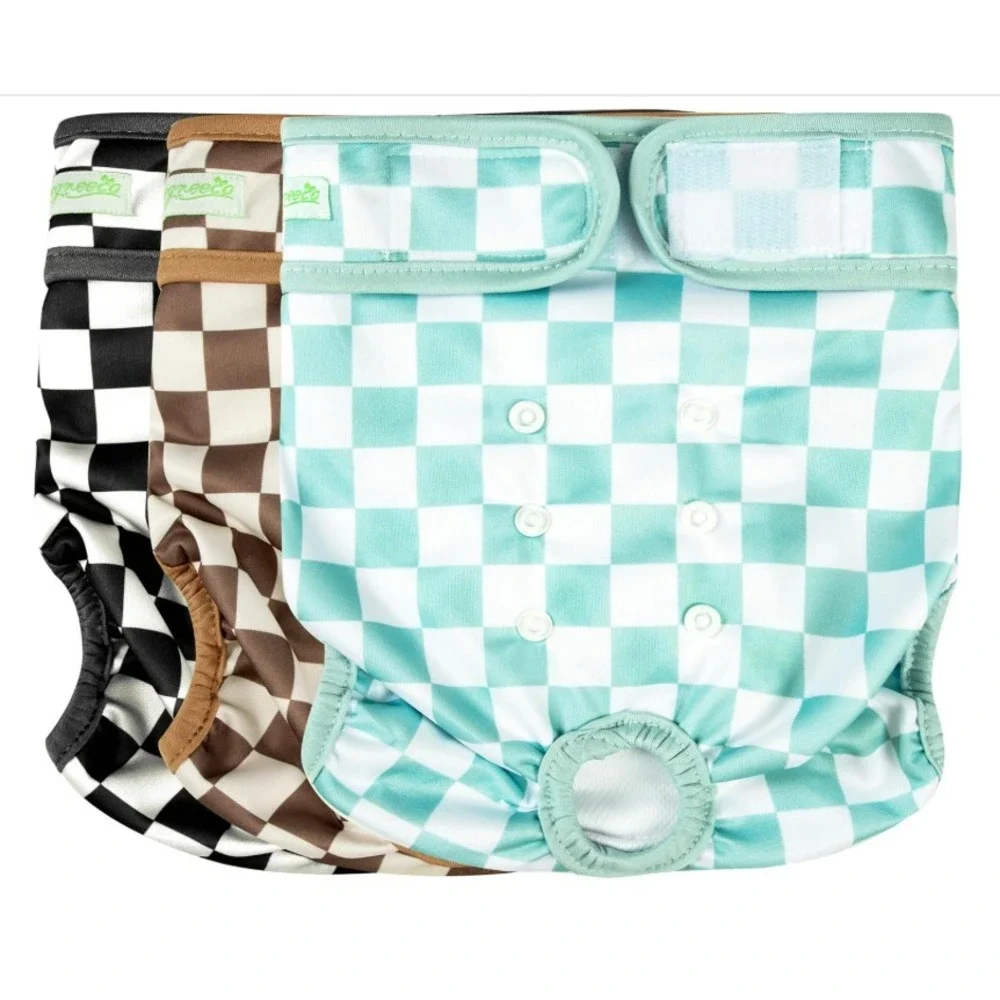 3pc Wegreeco Reusable Female Dog Diapers Sz Medium Heat Period‎ Checkers
