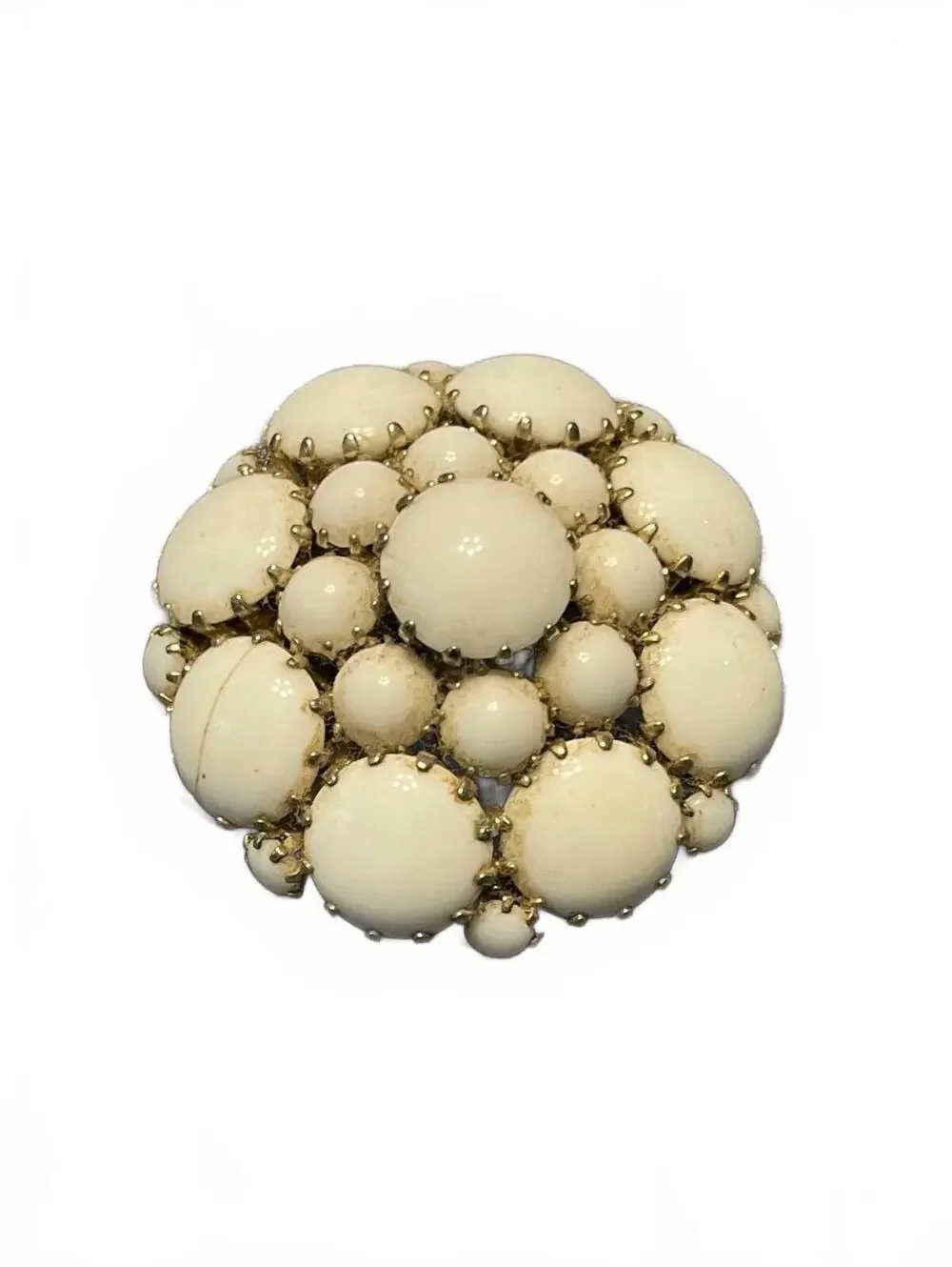 Vintage Clustered White Dome Milk Glass Brooch Pin