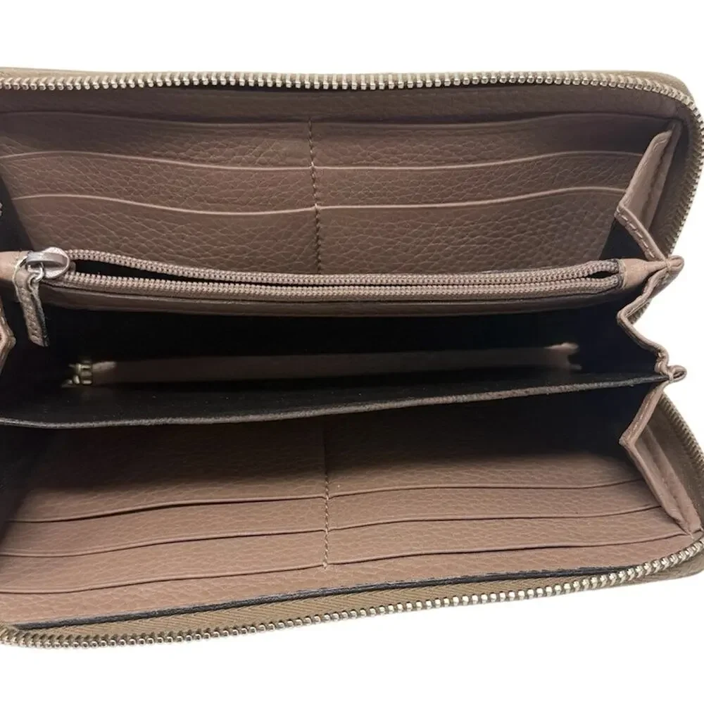 Gucci Leather Bamboo Tassel Bow Zip Brown Taupe Beige Continental Wallet