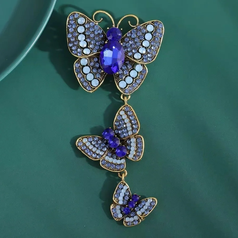 Sapphire Butterfly Cascade Diamond Crystal Brooch