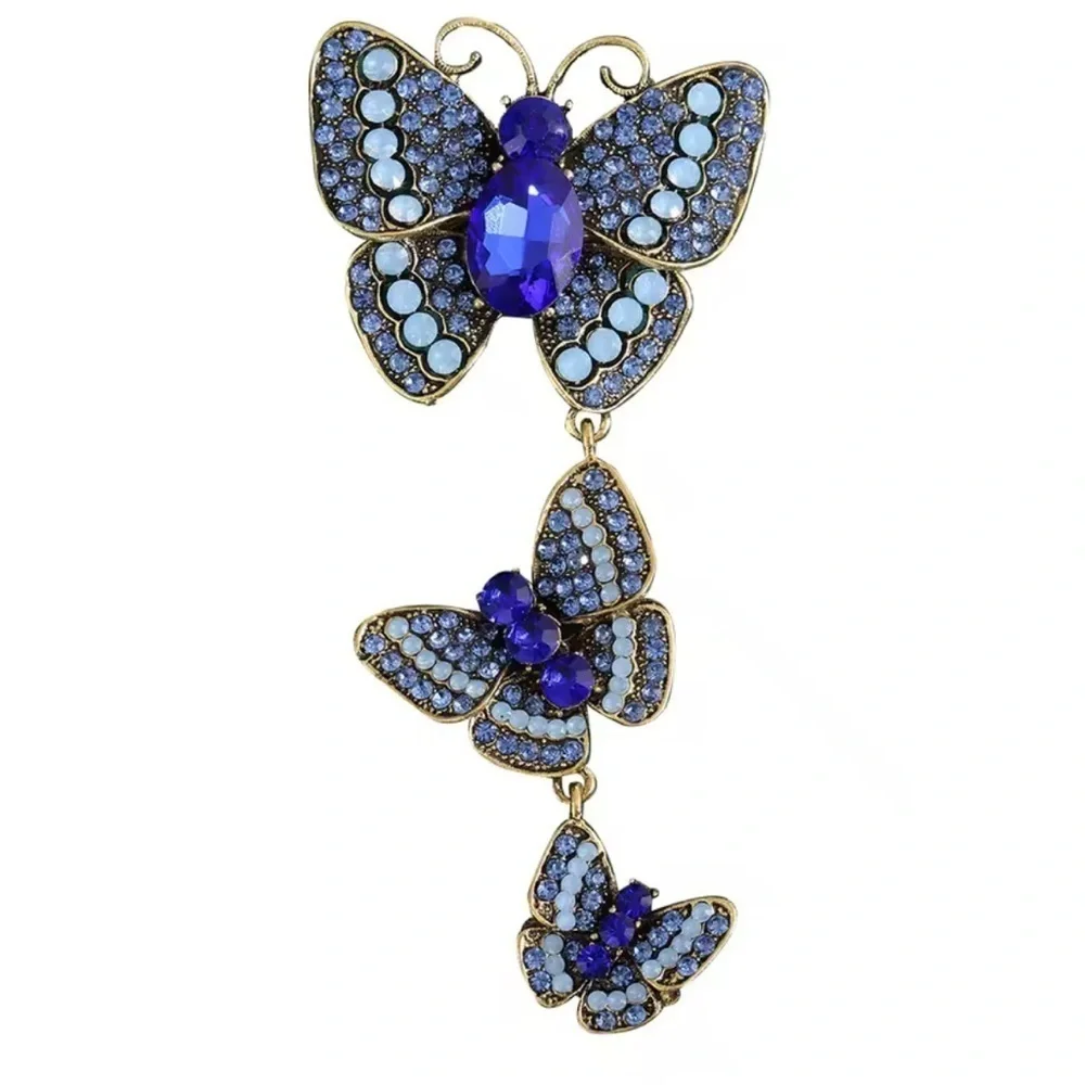 Sapphire Butterfly Cascade Diamond Crystal Brooch