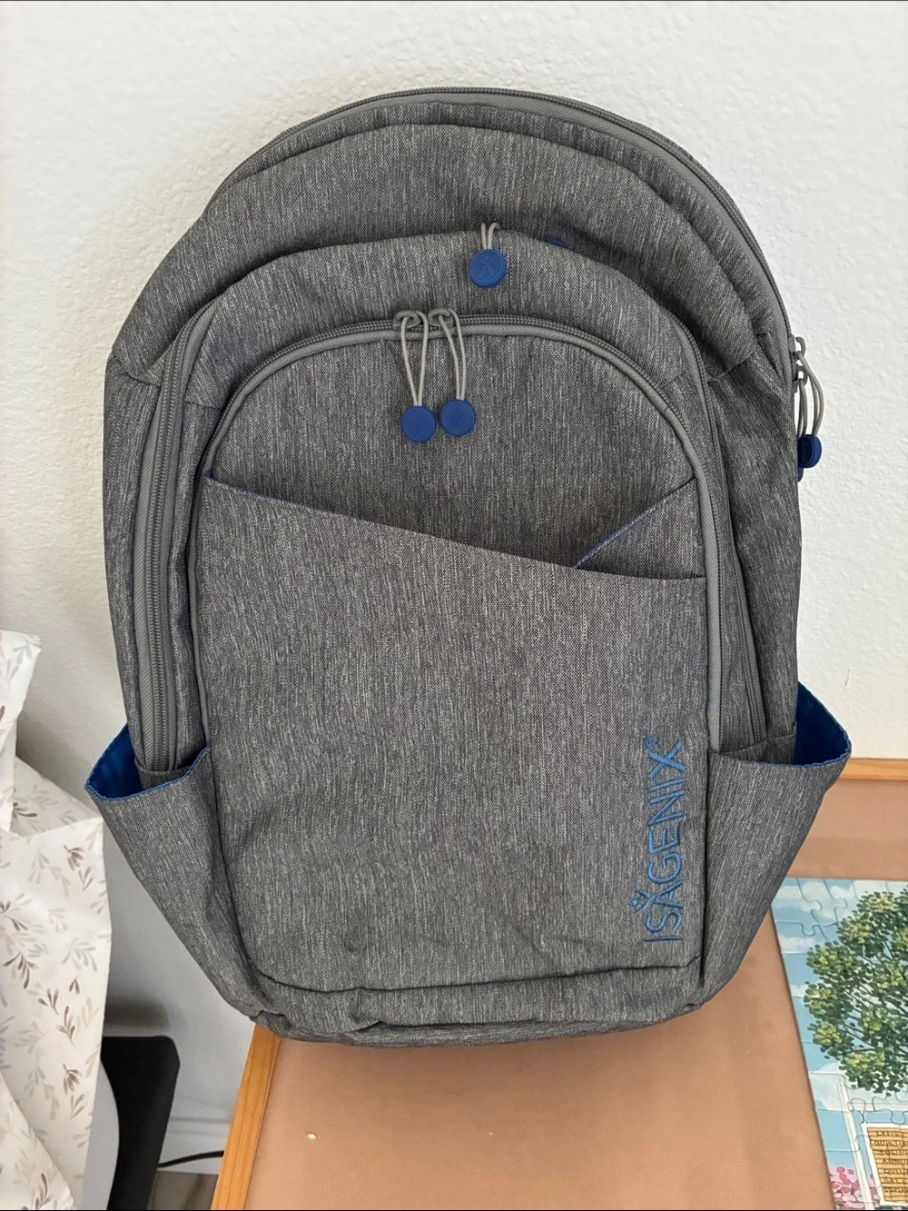 Gray  Backpack with Blue Accents