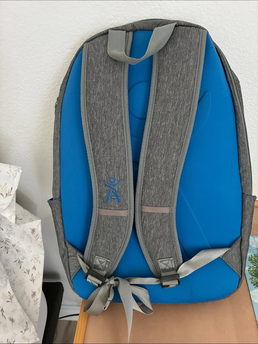 Gray  Backpack with Blue Accents