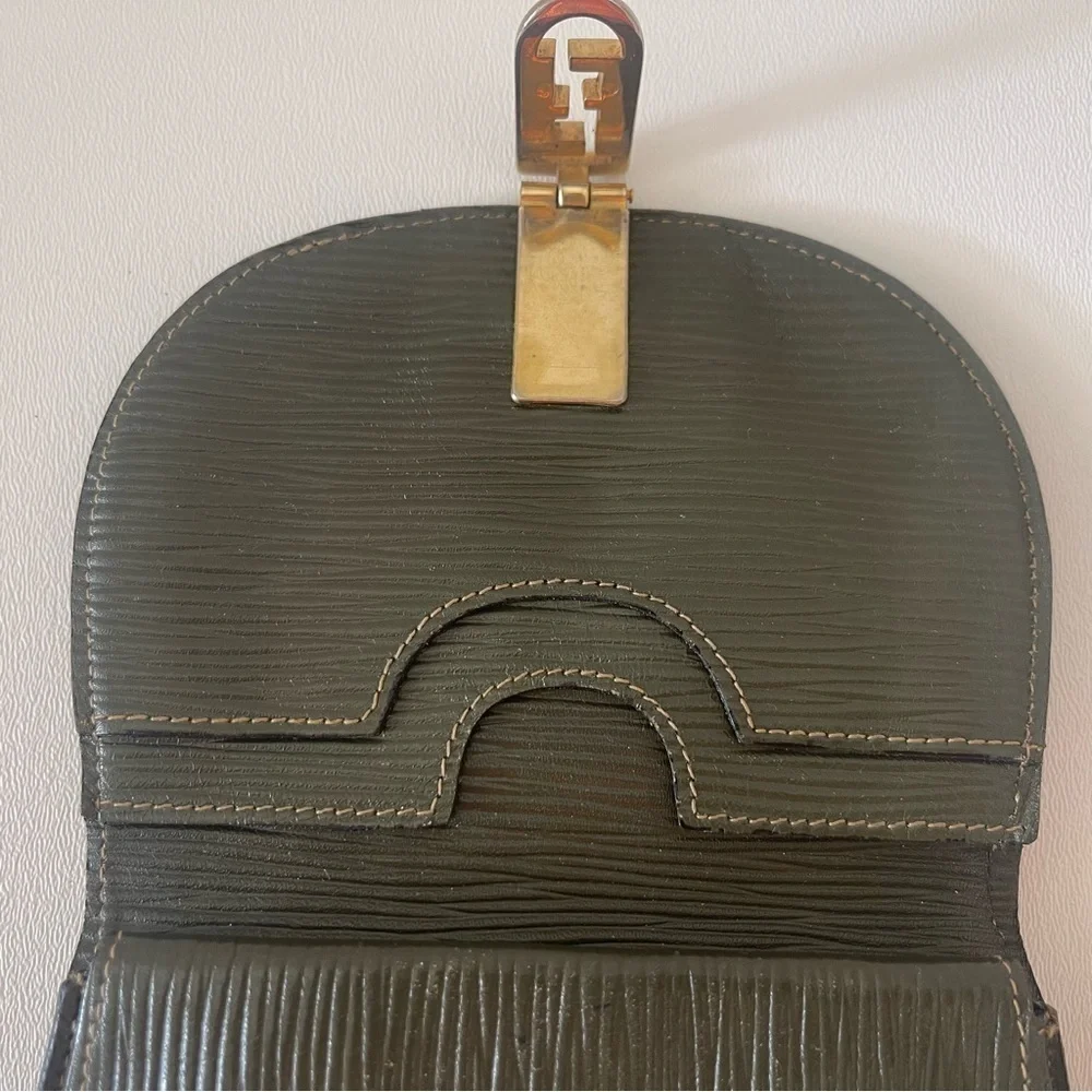 Fendi Wallet Zucca Demi-Lune Bi-Fold Coin Purse Vintage Luxury Brown Green