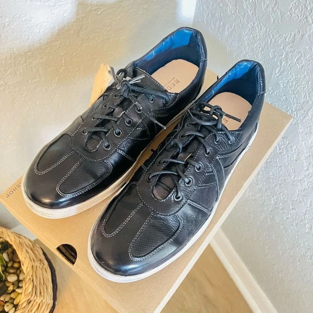 BED STU Men's Muller Leather Sneaker, Pre-Scuffed, Designer, Navy, Size 11.5 NWT