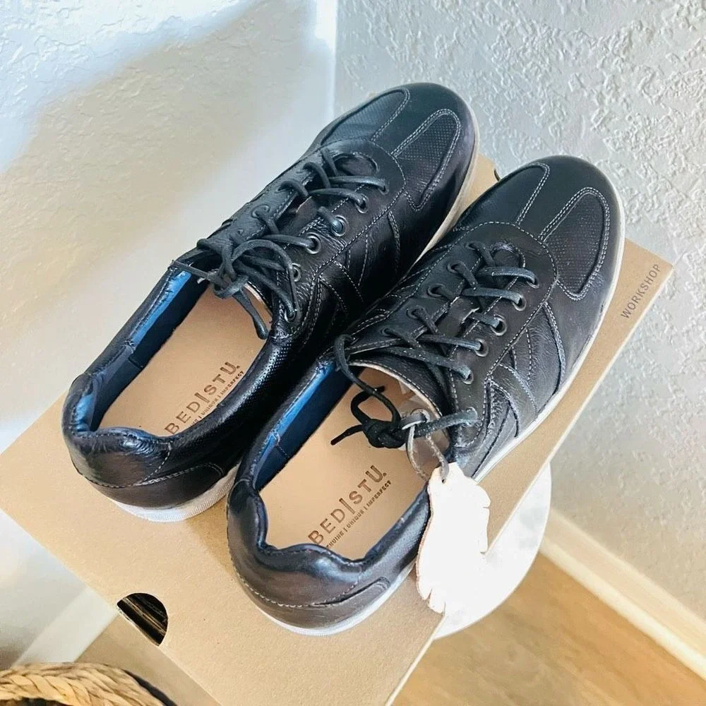 BED STU Men's Muller Leather Sneaker, Pre-Scuffed, Designer, Navy, Size 11.5 NWT