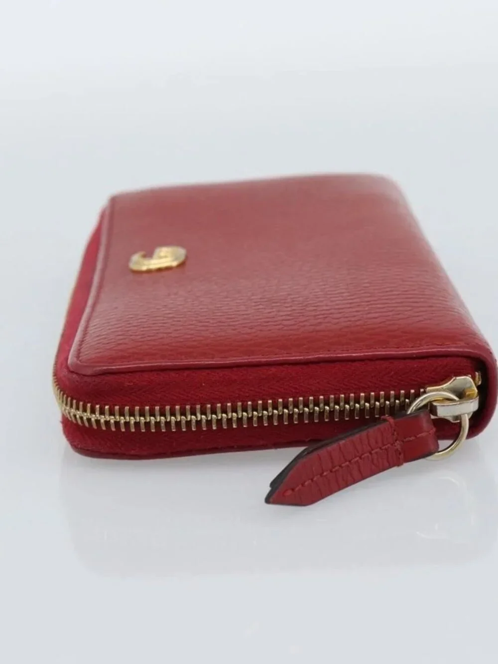 GUCCI GG Marmont Long Wallet Leather Red Gold 456117 Auth 186348A
