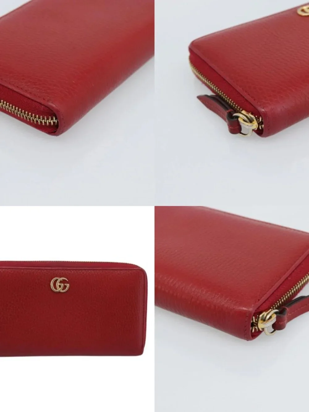 GUCCI GG Marmont Long Wallet Leather Red Gold 456117 Auth 186348A