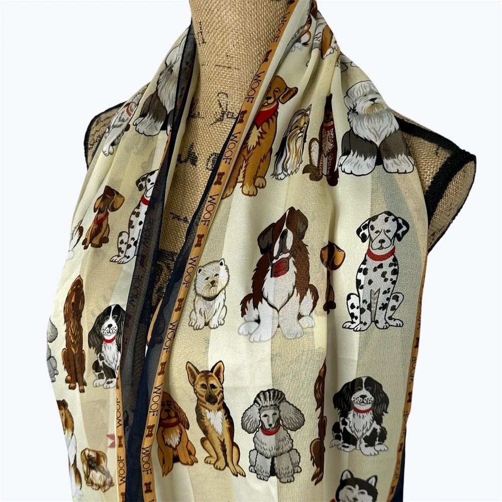 Dog Lover Rectangle Scarf Blue WOOF Border Poodle Shephard Terrier Husky Novelty