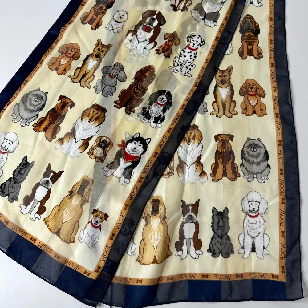 Dog Lover Rectangle Scarf Blue WOOF Border Poodle Shephard Terrier Husky Novelty
