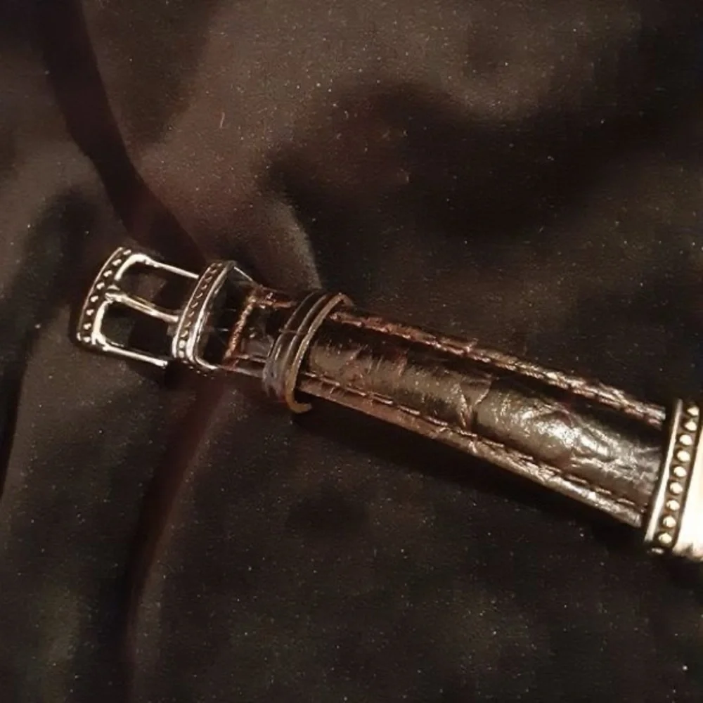 Vintage Ecclissi Southwestern Black Croc Embossed Leather Sterling Silver Watch