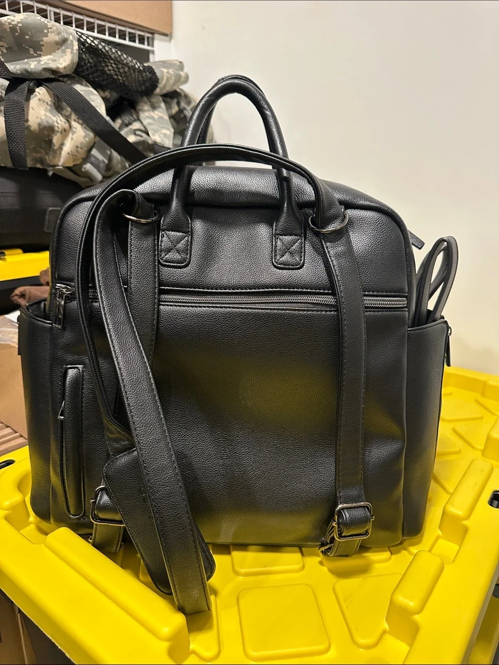 Ayla & Co Black Diaper Bag Leather Bookbag-