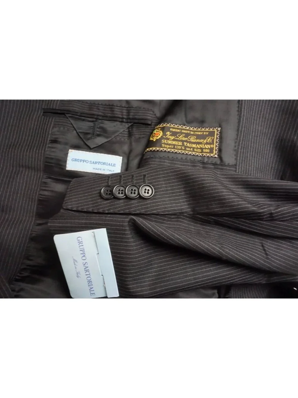 Gruppo Sartorial Charcoal Stripe Loro Piana S130s 2Pc Suit Jacket Pant 44R New