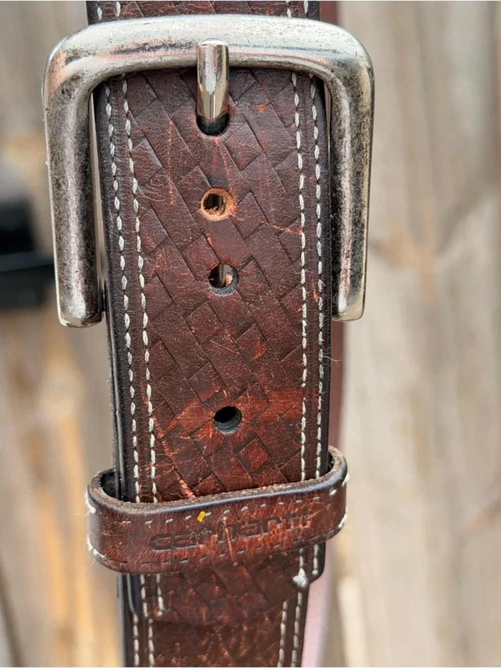 Carhartt Brown Textured Leather Belt with Silver Buckle Size 42