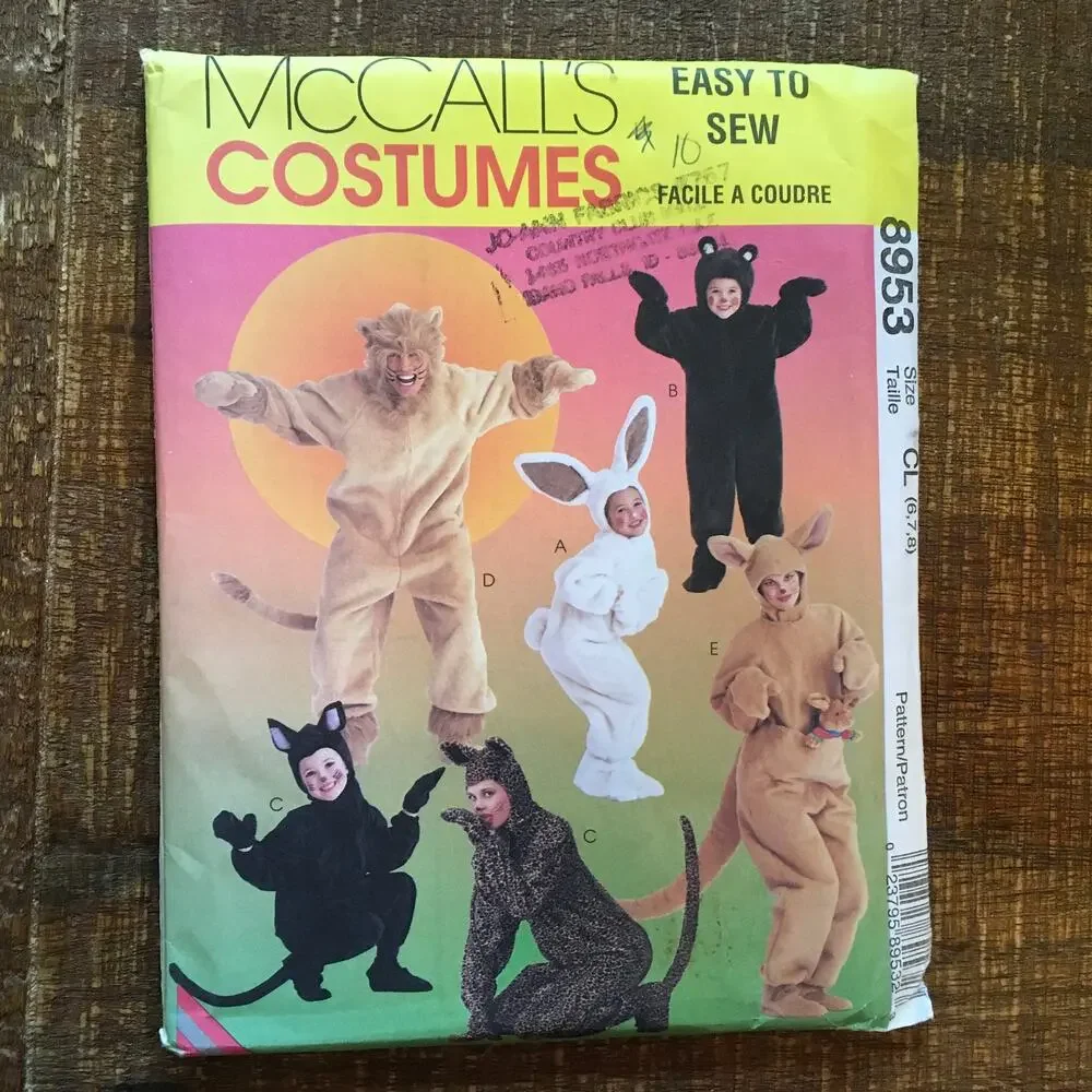 McCalls Sewing Pattern 8953 Easy Sew Kids Animal Costume Bunny Lion 6-8 UNCUT