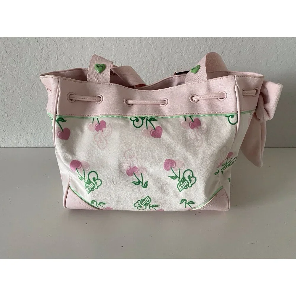 Juicy Couture Retro Juicy Cherry‎ Gelato Daydreamer Tote Bag Cream Pink NEW