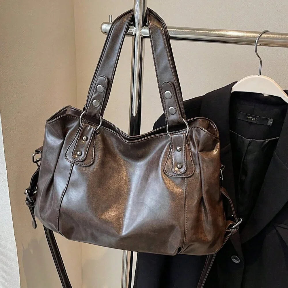 Coffee Brown Vintage Women Large Capacity Handbag