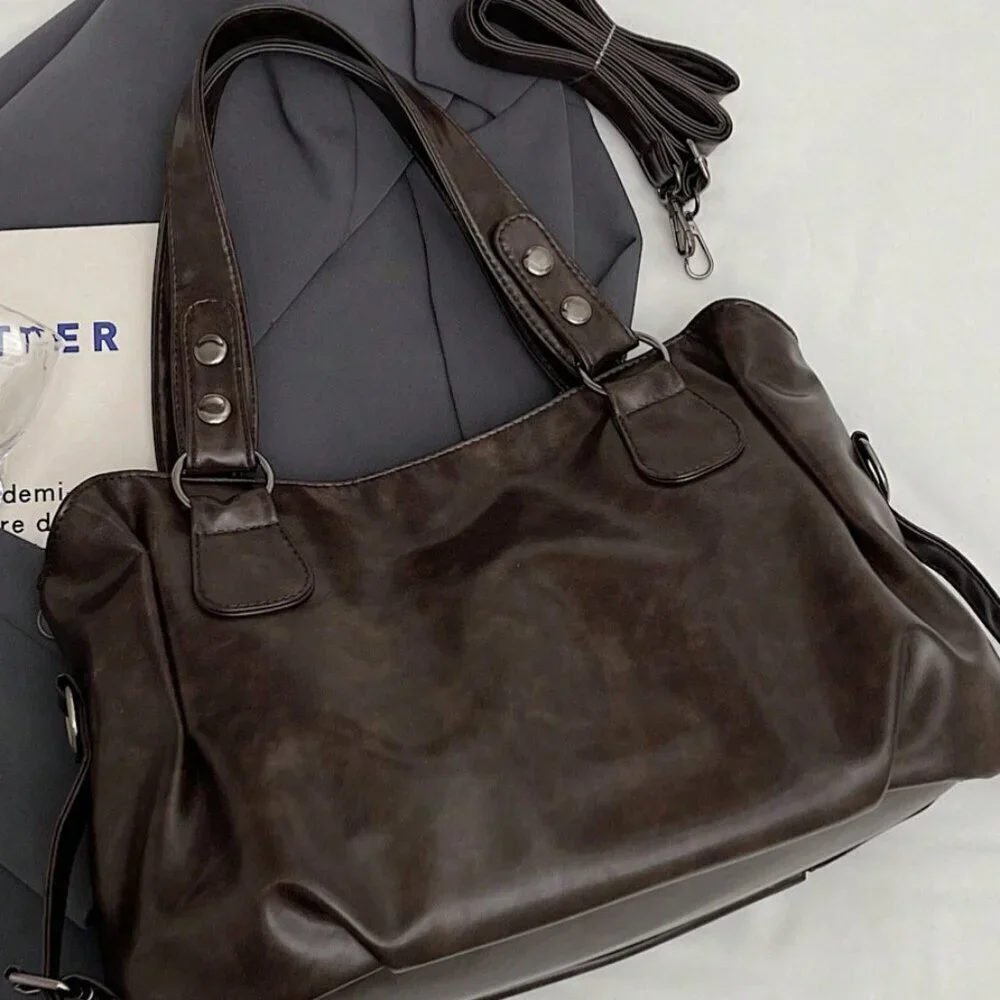 Coffee Brown Vintage Women Large Capacity Handbag