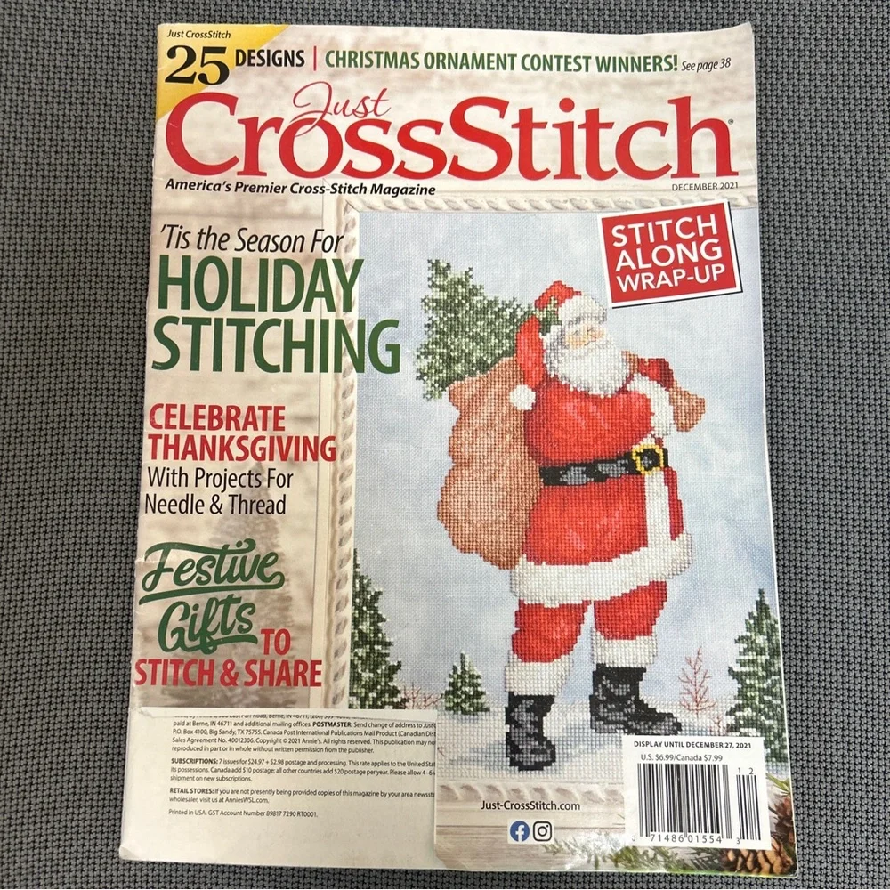 Just Cross Stitch magazine December 2021 Thanksgiving and Christmas designs